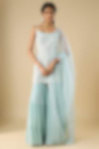 Powder Blue Organza & Viscose Georgette Layered Bridal Sharara Set by COUTURE BY NIHARIKA at Pernia's Pop Up Shop