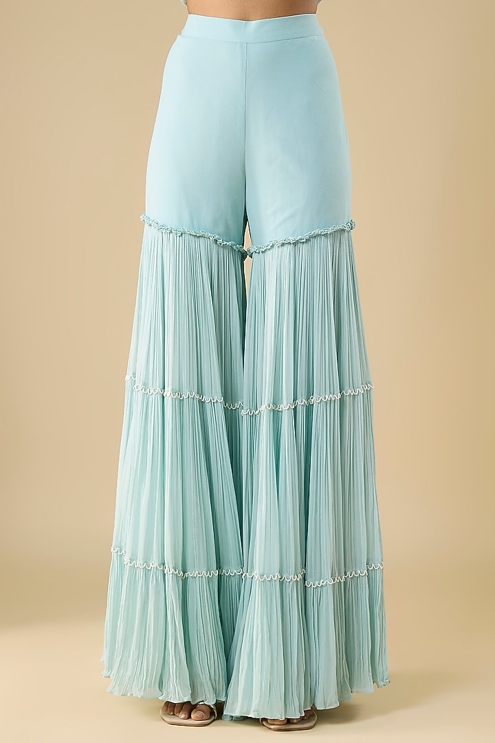 Powder Blue Organza & Viscose Georgette Layered Bridal Sharara Set by COUTURE BY NIHARIKA at Pernia's Pop Up Shop