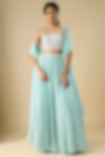 Powder Blue Organza & Viscose Georgette Hand Embroidered Wedding Lehenga Set by COUTURE BY NIHARIKA at Pernia's Pop Up Shop