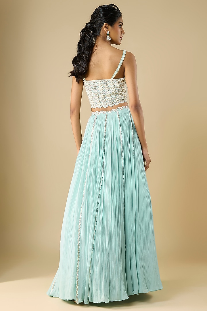 Powder Blue Organza & Viscose Georgette Hand Embroidered Wedding Lehenga Set by COUTURE BY NIHARIKA at Pernia's Pop Up Shop