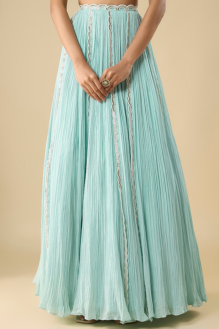 Powder Blue Organza & Viscose Georgette Hand Embroidered Wedding Lehenga Set by COUTURE BY NIHARIKA at Pernia's Pop Up Shop