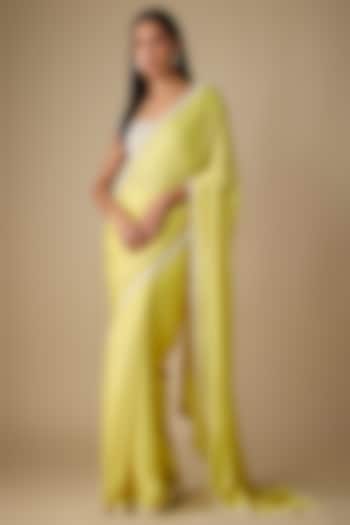 Yellow Chiffon Wedding Saree Set by COUTURE BY NIHARIKA at Pernia's Pop Up Shop