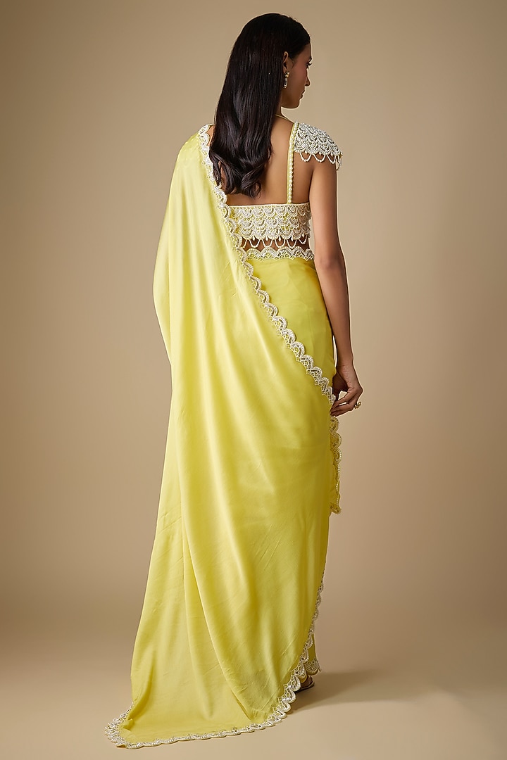 Yellow Chiffon Wedding Saree Set by COUTURE BY NIHARIKA at Pernia's Pop Up Shop