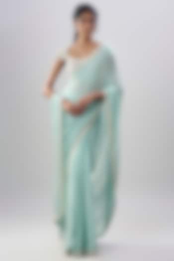 Powder Blue Organza & Chiffon Wedding Saree Set by COUTURE BY NIHARIKA at Pernia's Pop Up Shop