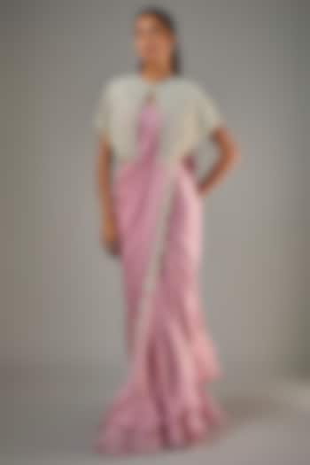 Lavender Organza & Satin Georgette Draped Reception Saree Set by COUTURE BY NIHARIKA at Pernia's Pop Up Shop