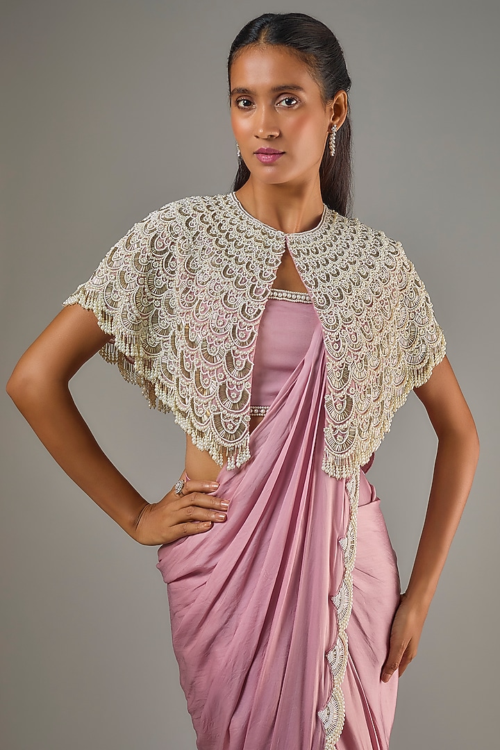 Lavender Organza & Satin Georgette Draped Reception Saree Set by COUTURE BY NIHARIKA at Pernia's Pop Up Shop