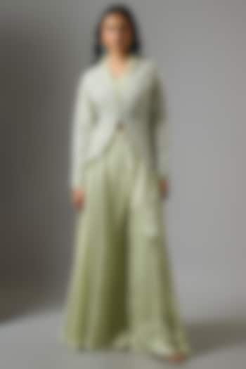 Mint Green Organza Floral Cutwork Jacket Set by COUTURE BY NIHARIKA at Pernia's Pop Up Shop