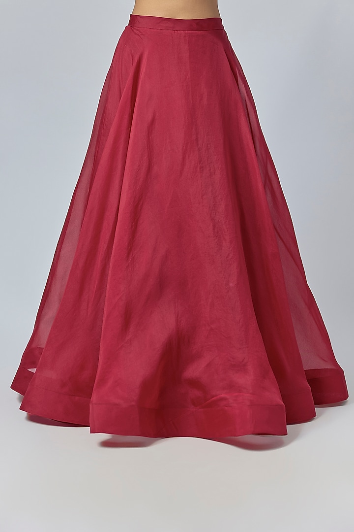 Red Organza Floral Cutwork Paneled Jacket Set by COUTURE BY NIHARIKA at Pernia's Pop Up Shop