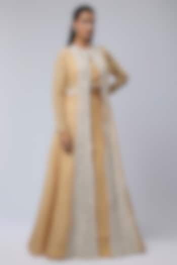 Beige Organza Jacket Set by COUTURE BY NIHARIKA at Pernia's Pop Up Shop