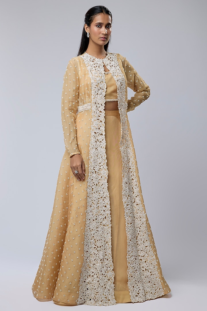 Beige Organza Jacket Set by COUTURE BY NIHARIKA at Pernia's Pop Up Shop