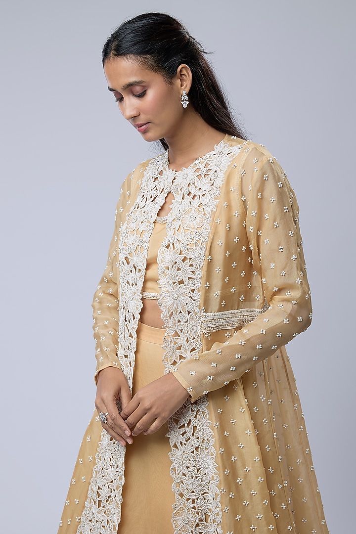 Beige Organza Jacket Set by COUTURE BY NIHARIKA at Pernia's Pop Up Shop