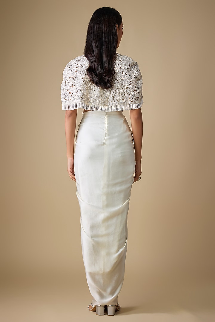 Ivory Organza & Satin Draped Skirt Set by COUTURE BY NIHARIKA at Pernia's Pop Up Shop