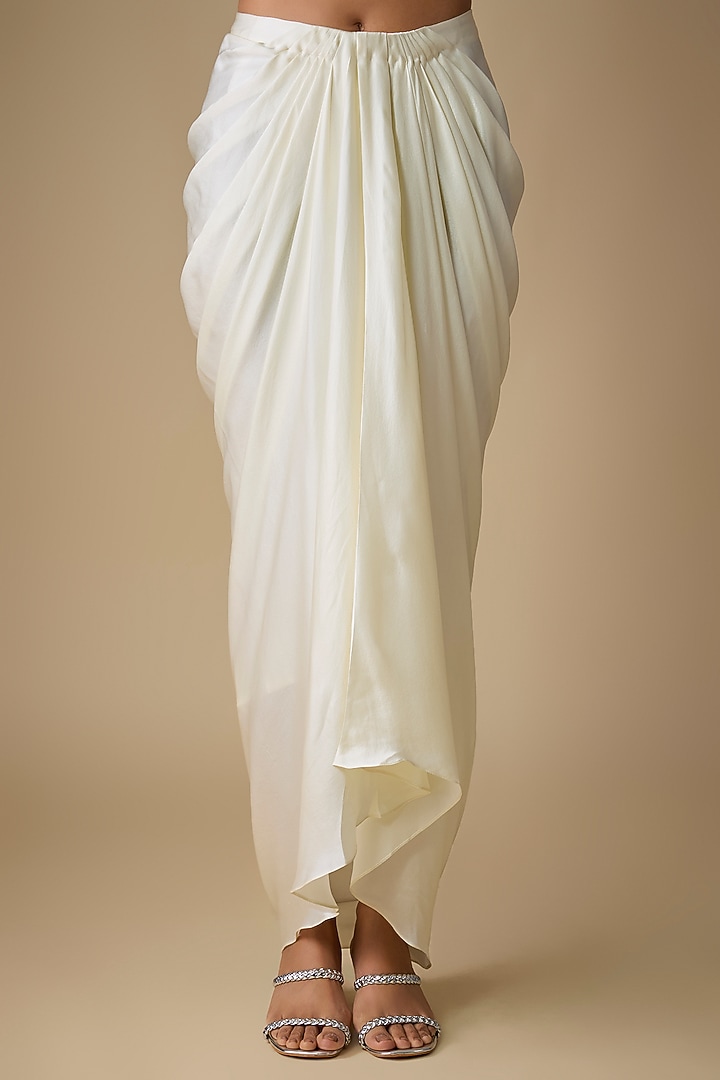Ivory Organza & Satin Draped Skirt Set by COUTURE BY NIHARIKA at Pernia's Pop Up Shop