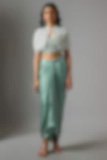 Powder blue Organza Floral Cutwork Cape Set by COUTURE BY NIHARIKA at Pernia's Pop Up Shop