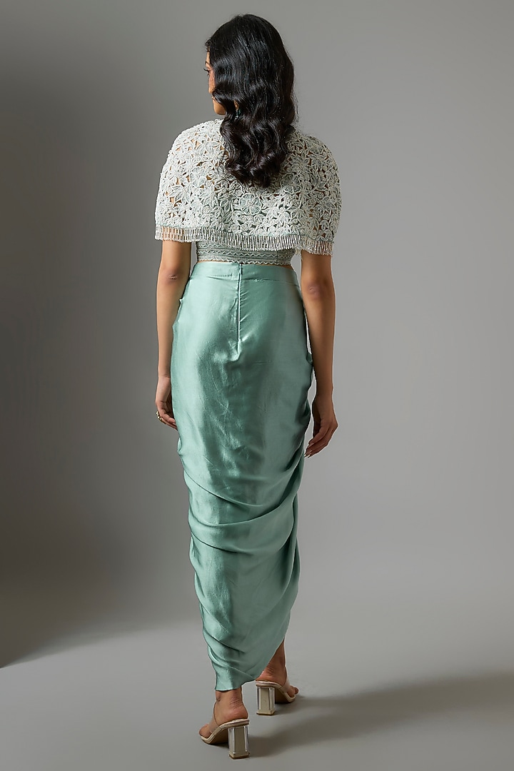 Powder blue Organza Floral Cutwork Cape Set by COUTURE BY NIHARIKA at Pernia's Pop Up Shop