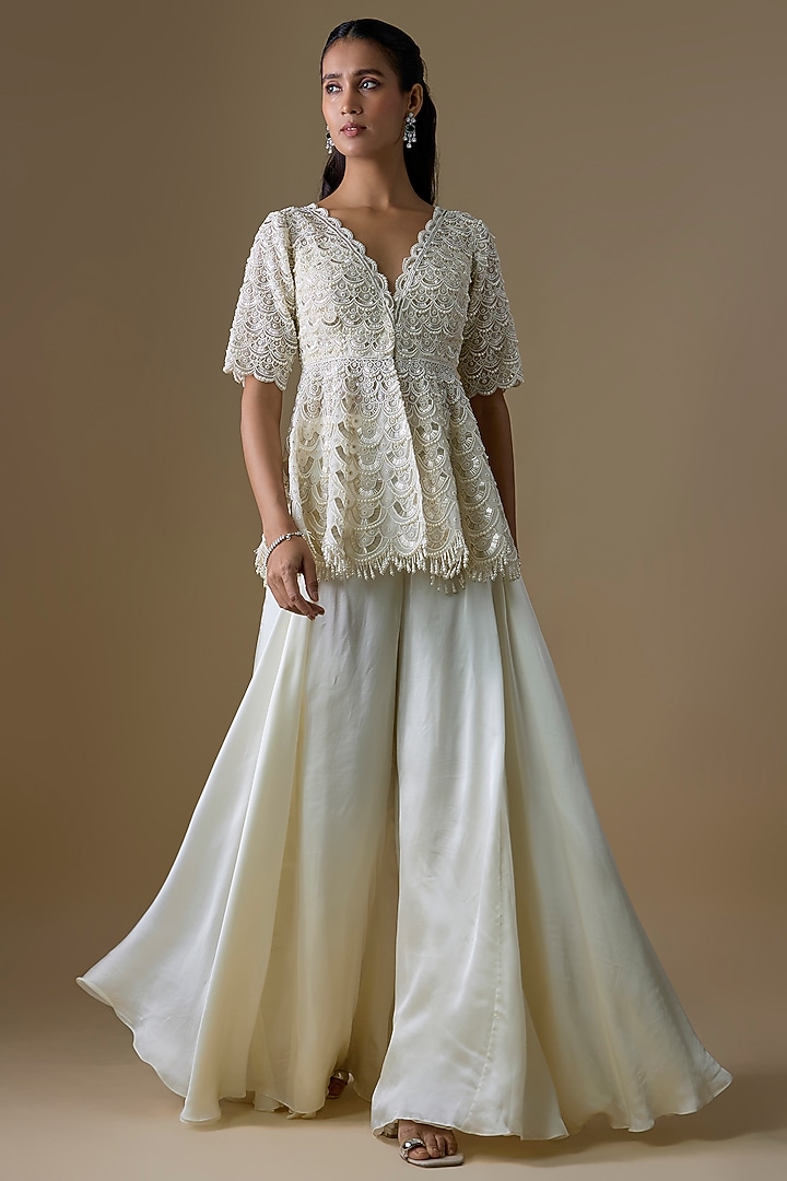Ivory Organza Flared Pant Set by COUTURE BY NIHARIKA at Pernia's Pop Up Shop