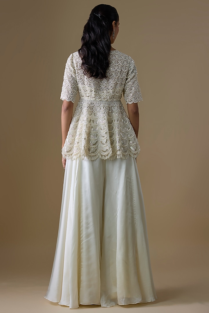 Ivory Organza Flared Pant Set by COUTURE BY NIHARIKA at Pernia's Pop Up Shop