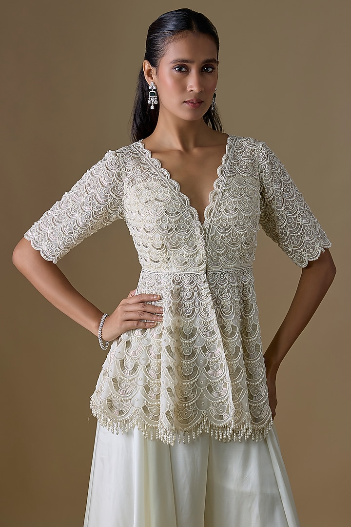 Ivory Organza Flared Pant Set by COUTURE BY NIHARIKA at Pernia's Pop Up Shop