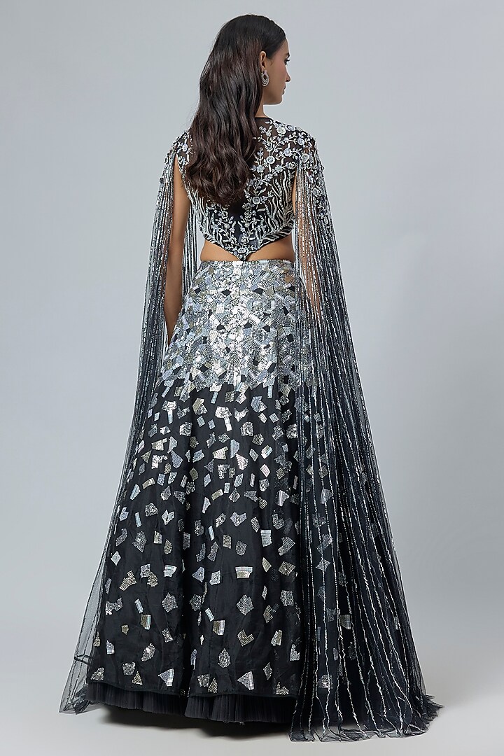 Black Net & Organza Hand Embroidered Bridal Lehenga Set by COUTURE BY NIHARIKA at Pernia's Pop Up Shop