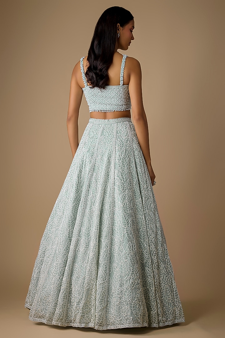 Blue Organza & Net Cutdana Embroidered Wedding Lehenga Set by COUTURE BY NIHARIKA at Pernia's Pop Up Shop