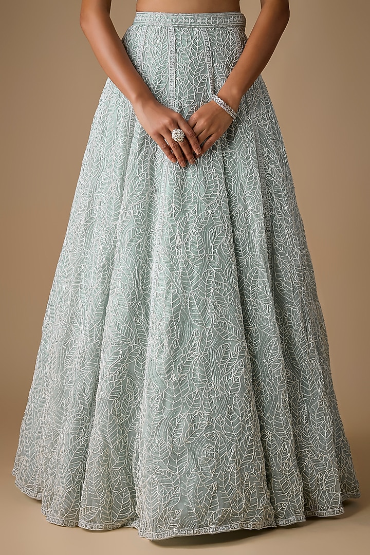 Blue Organza & Net Cutdana Embroidered Wedding Lehenga Set by COUTURE BY NIHARIKA at Pernia's Pop Up Shop