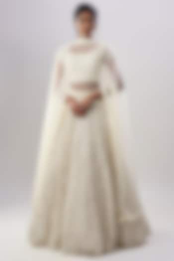 Off-White Organza & Net Embroidered Wedding Lehenga Set by COUTURE BY NIHARIKA at Pernia's Pop Up Shop