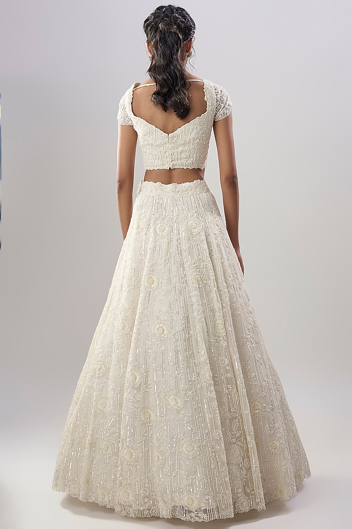 Off-White Organza & Net Embroidered Wedding Lehenga Set by COUTURE BY NIHARIKA at Pernia's Pop Up Shop