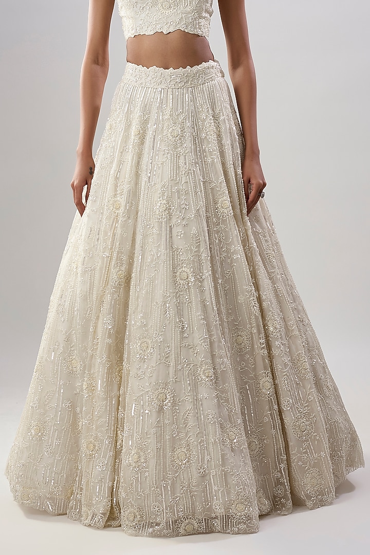 Off-White Organza & Net Embroidered Wedding Lehenga Set by COUTURE BY NIHARIKA at Pernia's Pop Up Shop