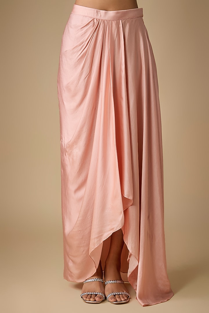 Peach Satin Draped Skirt Set by COUTURE BY NIHARIKA at Pernia's Pop Up Shop
