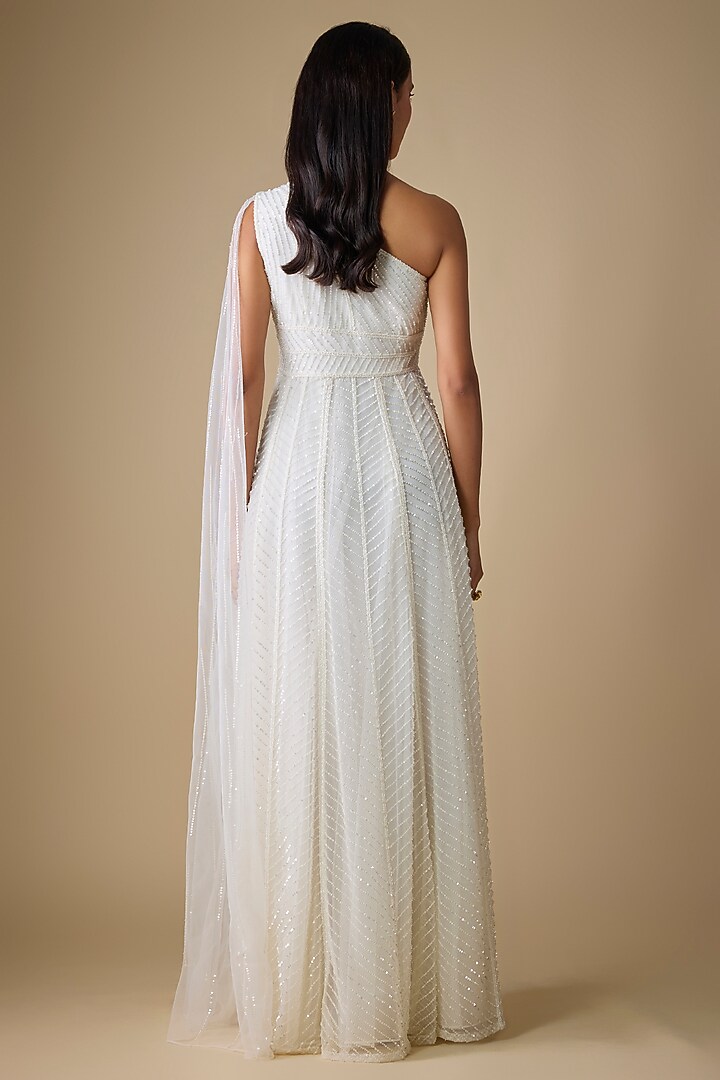 Ivory Net & Organza Sequins Embroidered Wedding Gown by COUTURE BY NIHARIKA at Pernia's Pop Up Shop