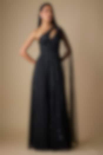 Black Net & Organza Sequins Embroidered Wedding Gown by COUTURE BY NIHARIKA at Pernia's Pop Up Shop