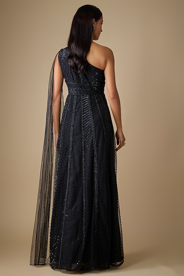 Black Net & Organza Sequins Embroidered Wedding Gown by COUTURE BY NIHARIKA at Pernia's Pop Up Shop