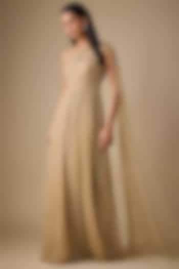 Champagne Net & Organza Sequins Embroidered Wedding Gown by COUTURE BY NIHARIKA at Pernia's Pop Up Shop