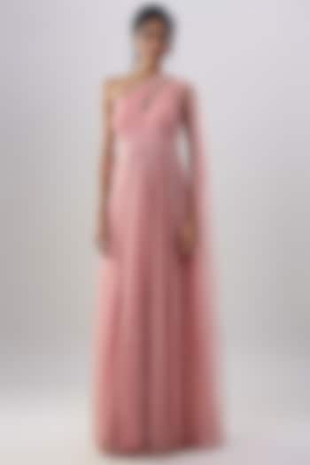 Blush Pink Net Embroidered Wedding Gown by COUTURE BY NIHARIKA at Pernia's Pop Up Shop