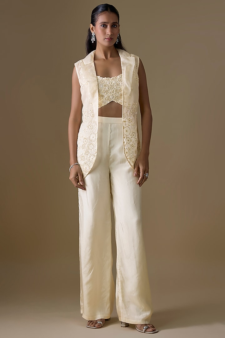 Off-White Silk Pant Set by COUTURE BY NIHARIKA at Pernia's Pop Up Shop