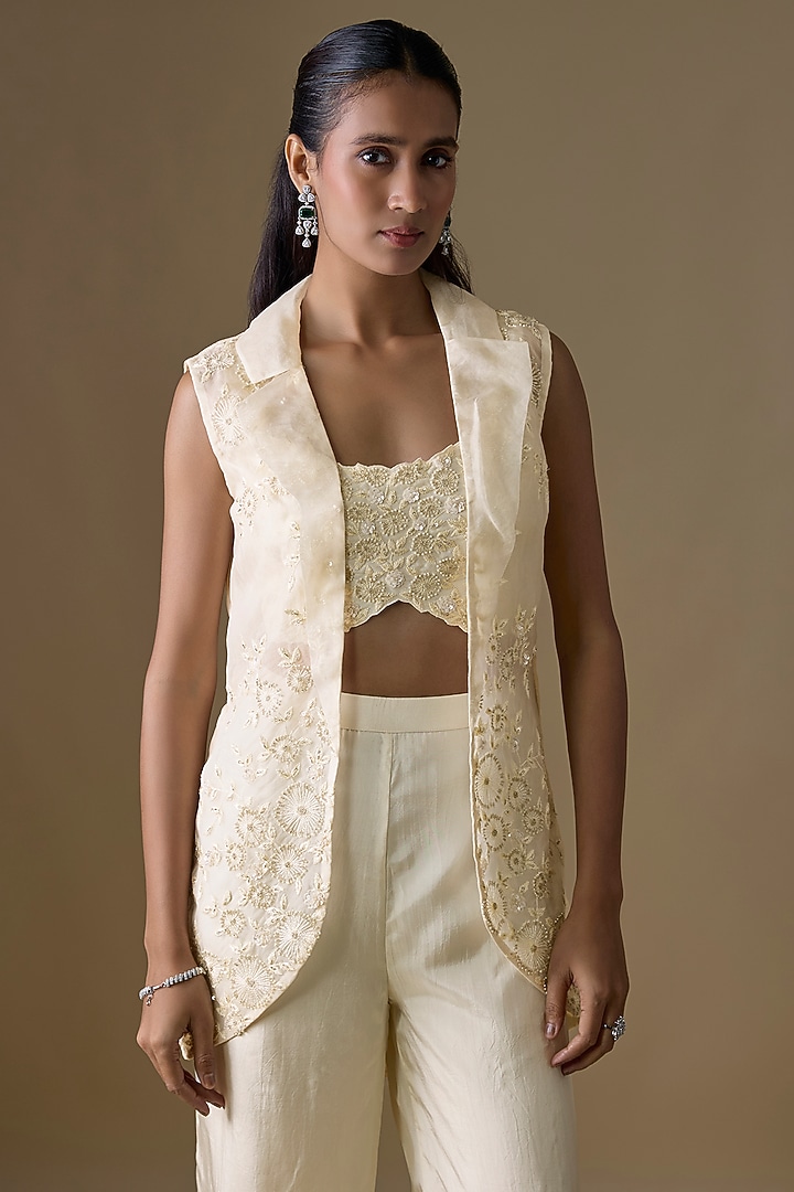 Off-White Silk Pant Set by COUTURE BY NIHARIKA at Pernia's Pop Up Shop