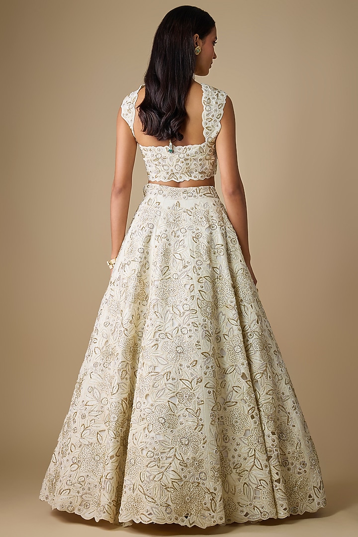Ivory Silk Embroidered Bridal Lehenga Set by COUTURE BY NIHARIKA at Pernia's Pop Up Shop