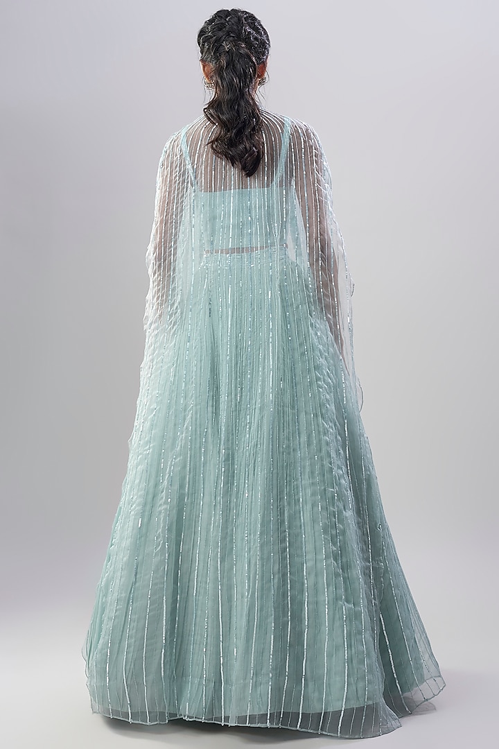 Powder Blue Organza Zari & Sequin Embroidered Wedding Lehenga Set by COUTURE BY NIHARIKA at Pernia's Pop Up Shop