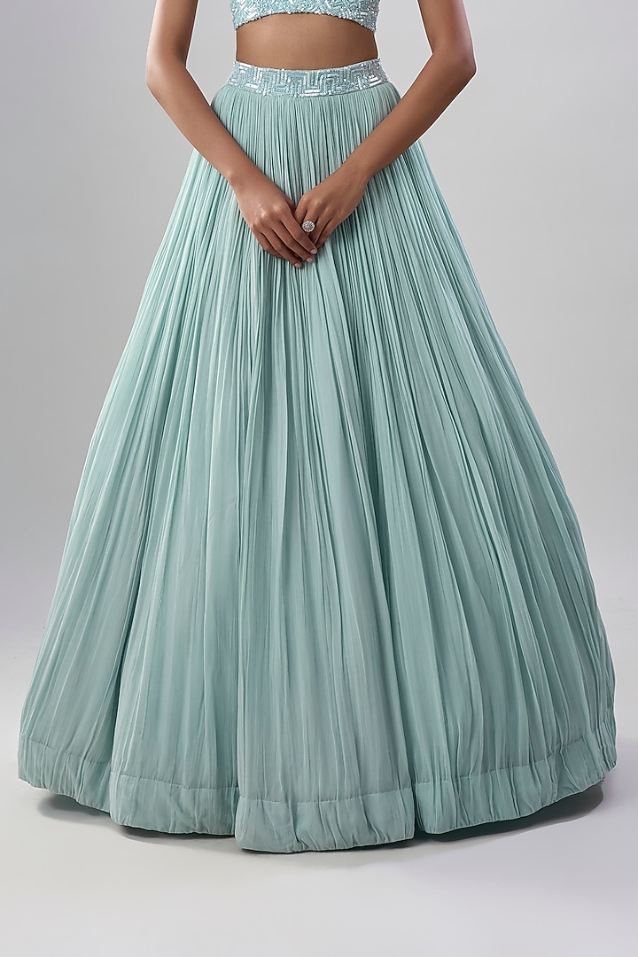 Powder Blue Organza Zari & Sequin Embroidered Wedding Lehenga Set by COUTURE BY NIHARIKA at Pernia's Pop Up Shop