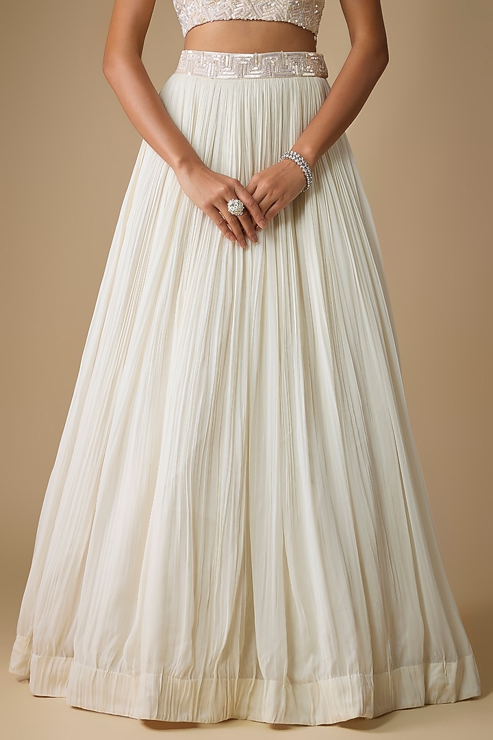 Ivory Viscose Sequins Embroidered Jacket Wedding Lehenga Set by COUTURE BY NIHARIKA at Pernia's Pop Up Shop