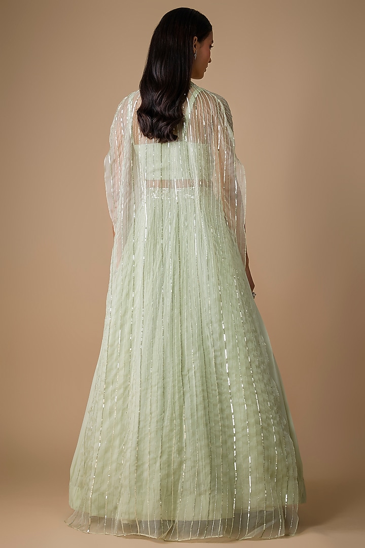 Mint Green Viscose Sequins Embroidered Jacket Wedding Lehenga Set by COUTURE BY NIHARIKA at Pernia's Pop Up Shop