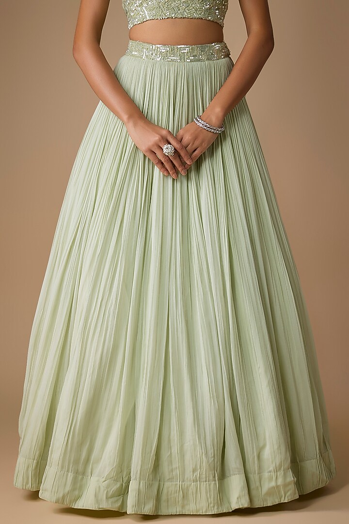 Mint Green Viscose Sequins Embroidered Jacket Wedding Lehenga Set by COUTURE BY NIHARIKA at Pernia's Pop Up Shop