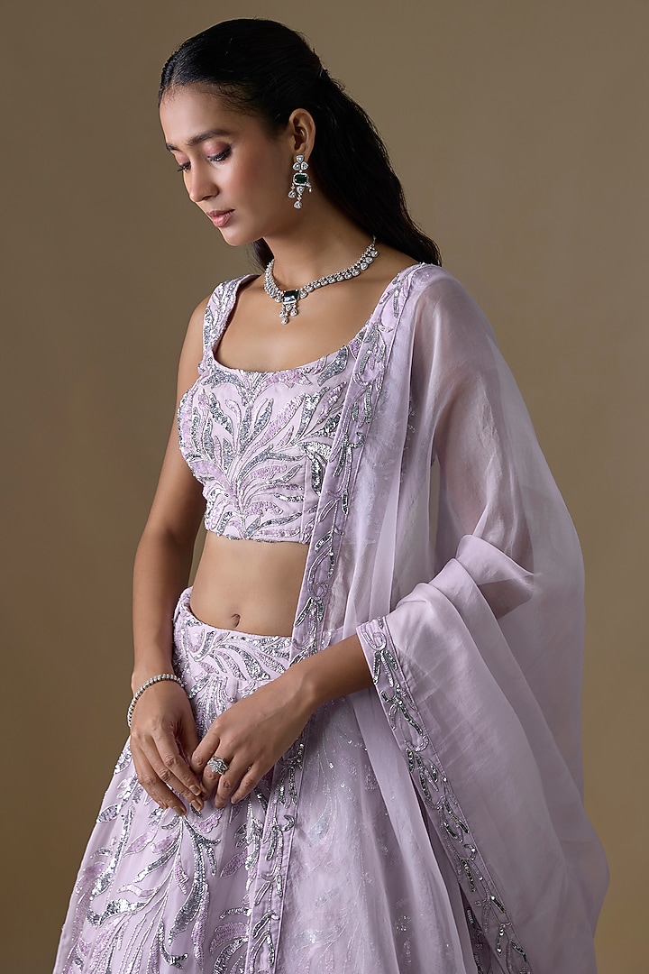 Lavender Organza Embroidered Wedding Lehenga Set by COUTURE BY NIHARIKA at Pernia's Pop Up Shop