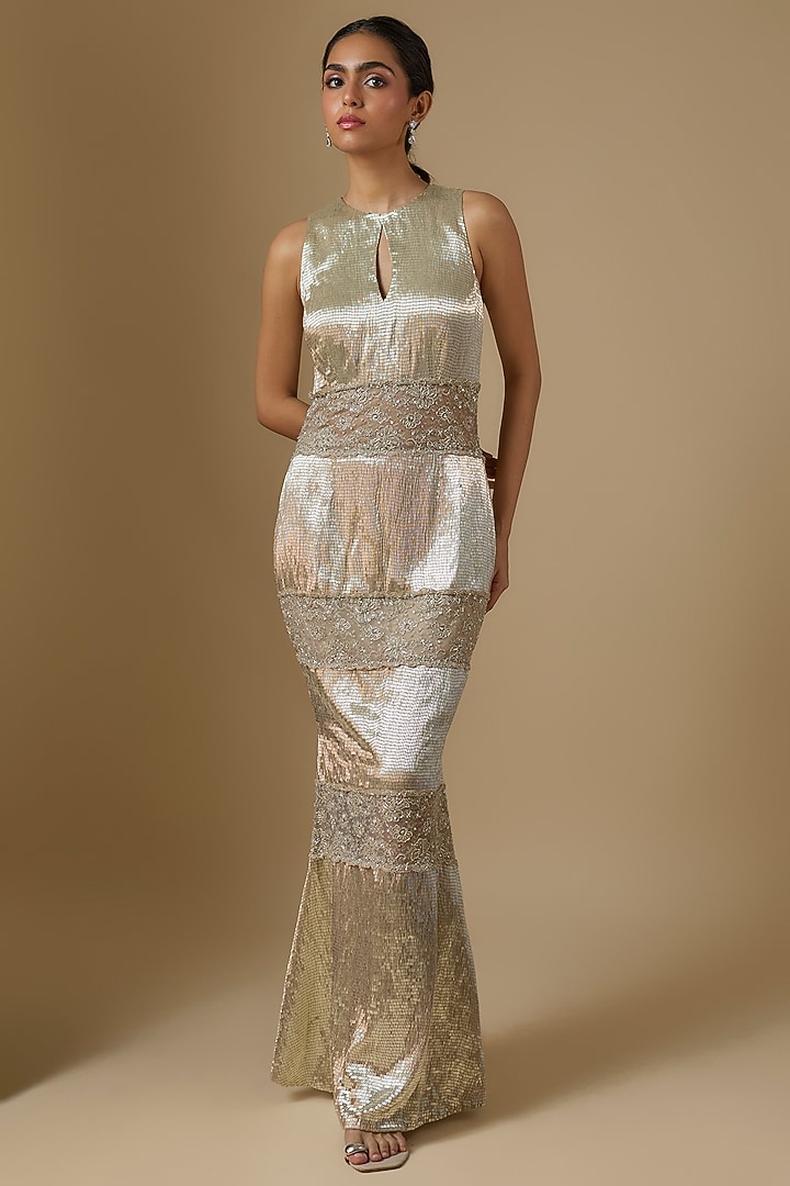 Silver Organza Party Wear Dress by COUTURE BY NIHARIKA at Pernia's Pop Up Shop