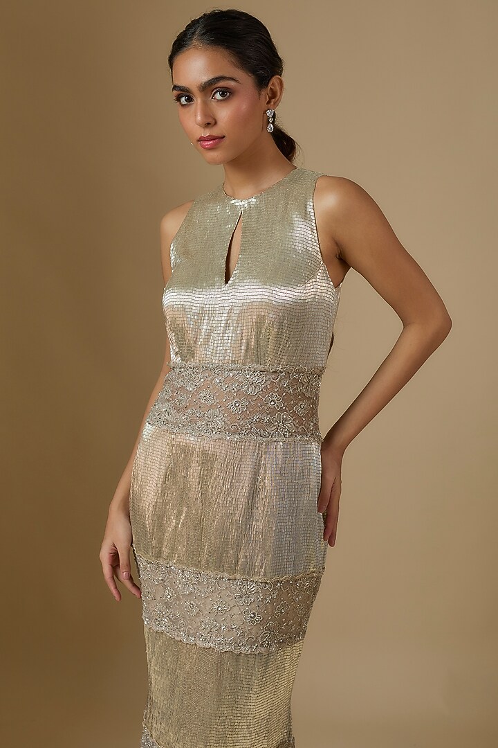 Silver Organza Party Wear Dress by COUTURE BY NIHARIKA at Pernia's Pop Up Shop