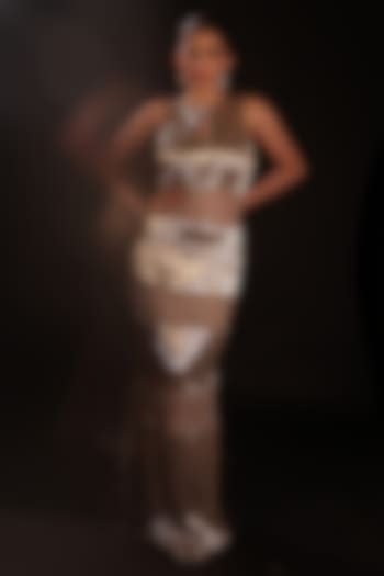 Silver Net Lace Hand Embroidered Wedding Gown by COUTURE BY NIHARIKA at Pernia's Pop Up Shop