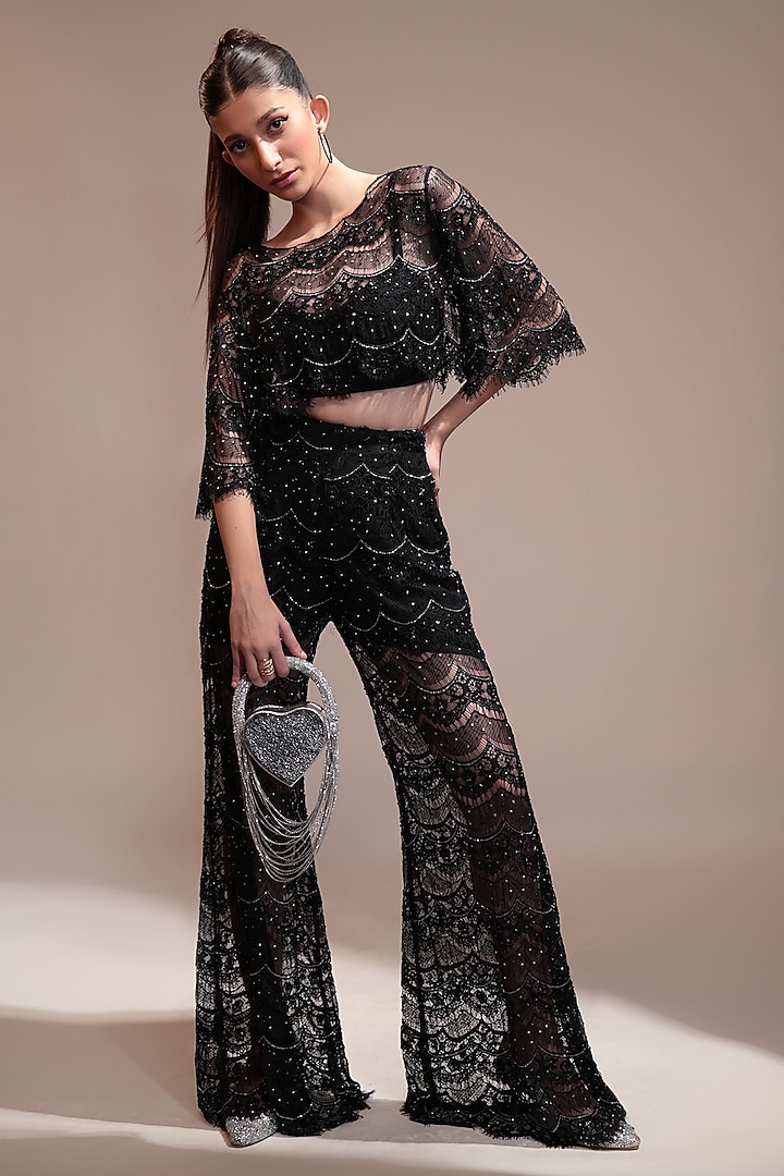 Black Satin Pant Set by COUTURE BY NIHARIKA at Pernia's Pop Up Shop