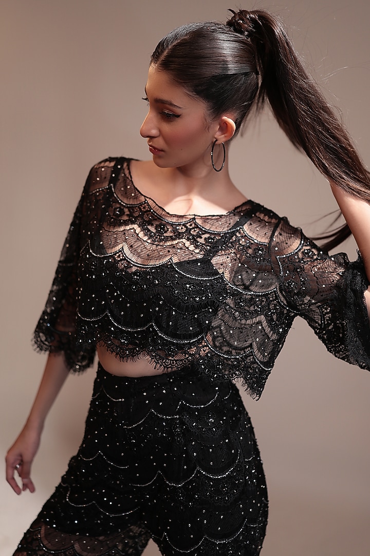 Black Satin Pant Set by COUTURE BY NIHARIKA at Pernia's Pop Up Shop