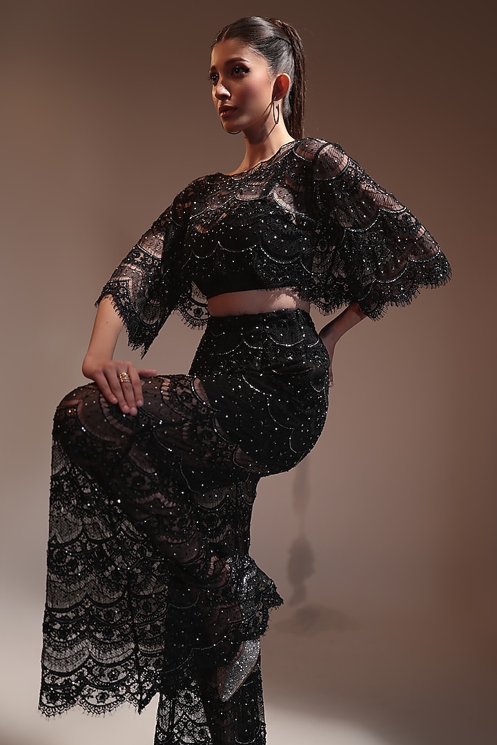 Black Satin Pant Set by COUTURE BY NIHARIKA at Pernia's Pop Up Shop