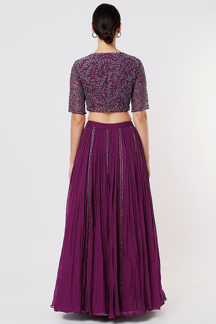 Wine Organza Wedding Lehenga Set by COUTURE BY NIHARIKA at Pernia's Pop Up Shop